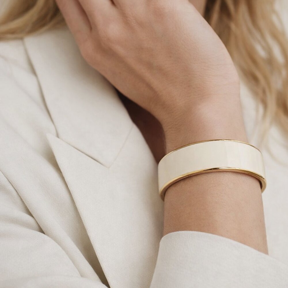 J.Crew beige enameled wide bangle bracelet